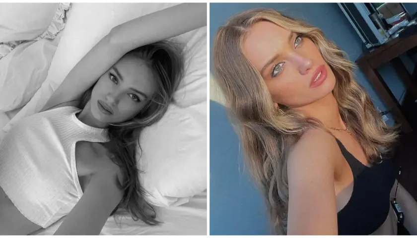 Sylwia Butor, młoda kobieta o blond włosach, w dwóch ujęciach. Na jednym leży w łóżku, na drugim pozuje do selfie.