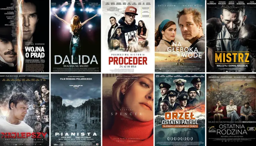 Wstrząsające filmy oparte na faktach: "Wojna o prąd", "Dalida", "Proceder", "Na głęboką wodę", "Mistrz", "Najlepszy", "Pianista", "Spencer", "Orzeł. Ostatni patrol", "Ostatnia rodzina".